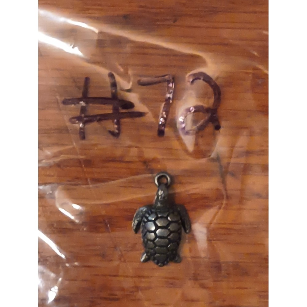 Vintage 925 Silver Sea Turtle Pendant Charm Hollow Back Antique Patina Design